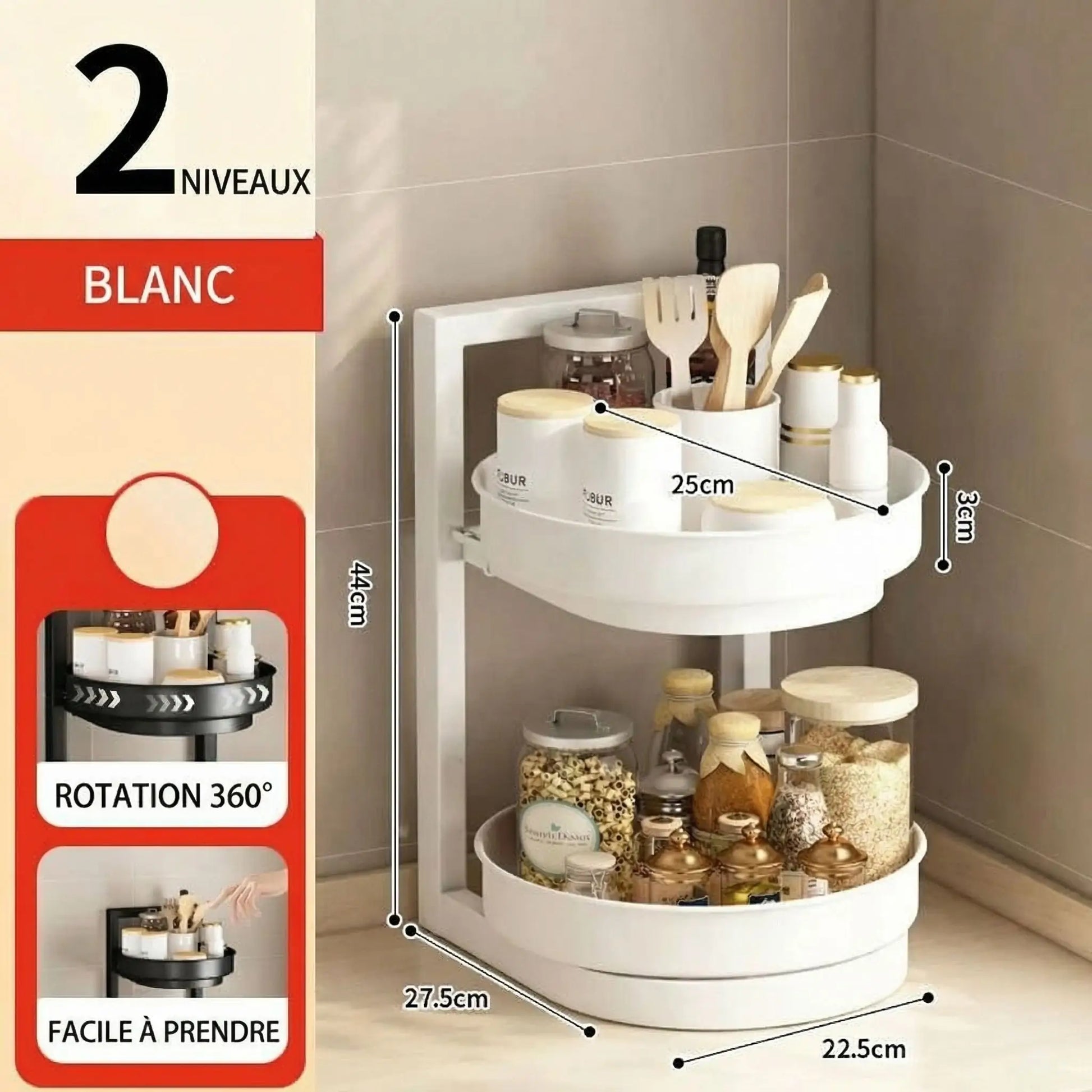 cuisine étagères rotatives 360° à deux niveaux | OrganizeMax - Rangement Facile