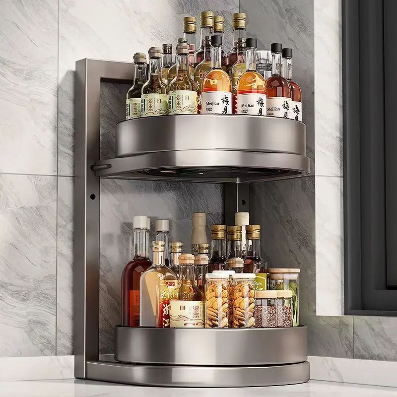 cuisine étagères rotatives 360° à deux niveaux | OrganizeMax - Rangement Facile