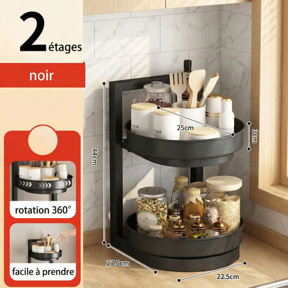 cuisine étagères rotatives 360° à deux niveaux | OrganizeMax - Rangement Facile