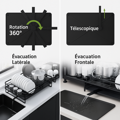 egouttoir vaiselle prorange evacuation frontal lateral extensible comptoir noir support stable section verre