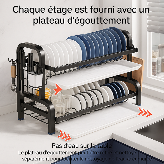egouttoir vaisselle premium inox chaque etage plateau egouttement crochet ustensile