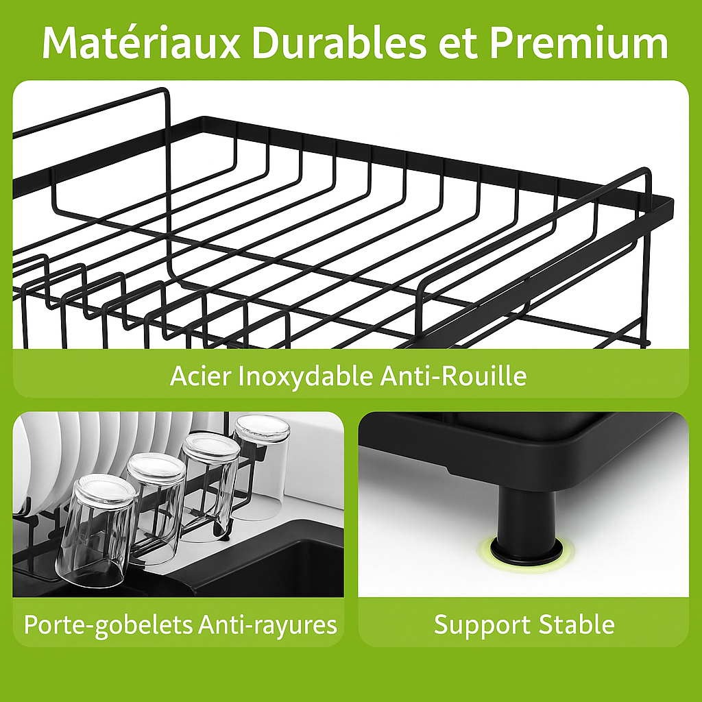 egouttoir vaisselle prorange extensible noir support stable section verre