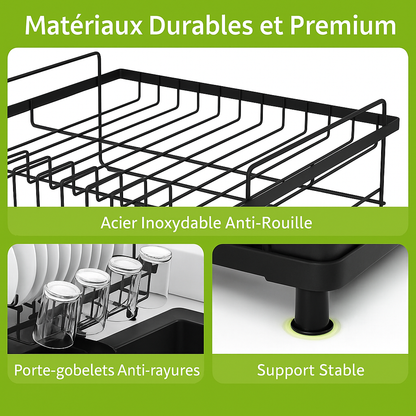 egouttoir vaisselle prorange extensible noir support stable section verre