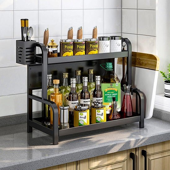 etagere cuisine huile couteaux planche decoupe compartiment ustensiles