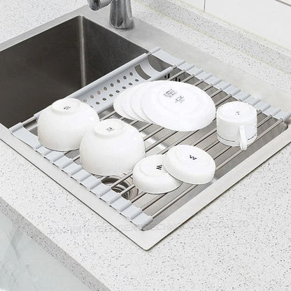 égouttoir multi enroulable inox silicone vaisselle