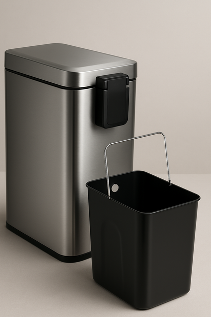 poubelle cuisine elegance bac plastique poignee exterieur inox