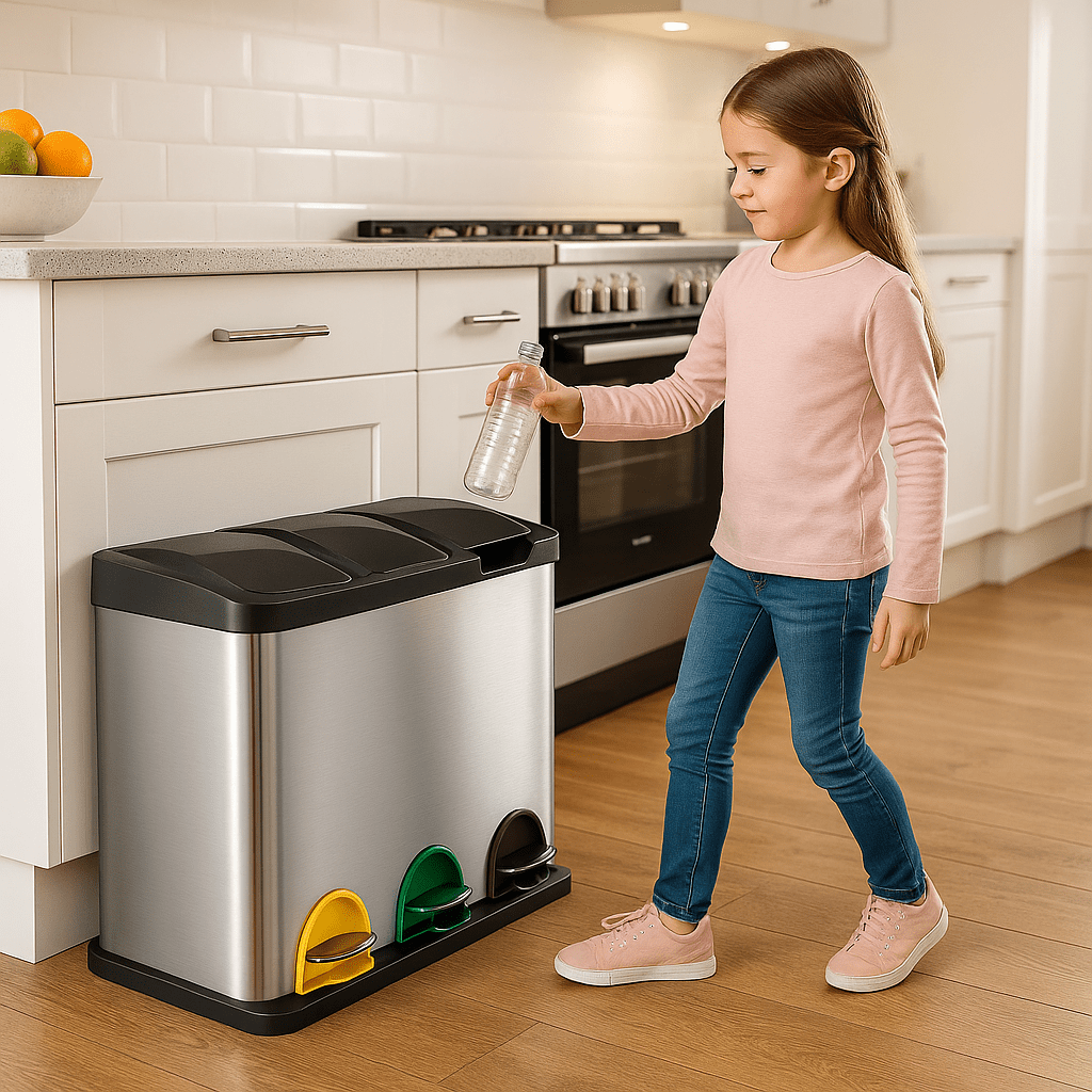 Poubelle de tri | Design Inox 3 compartiments - Rangement Facile