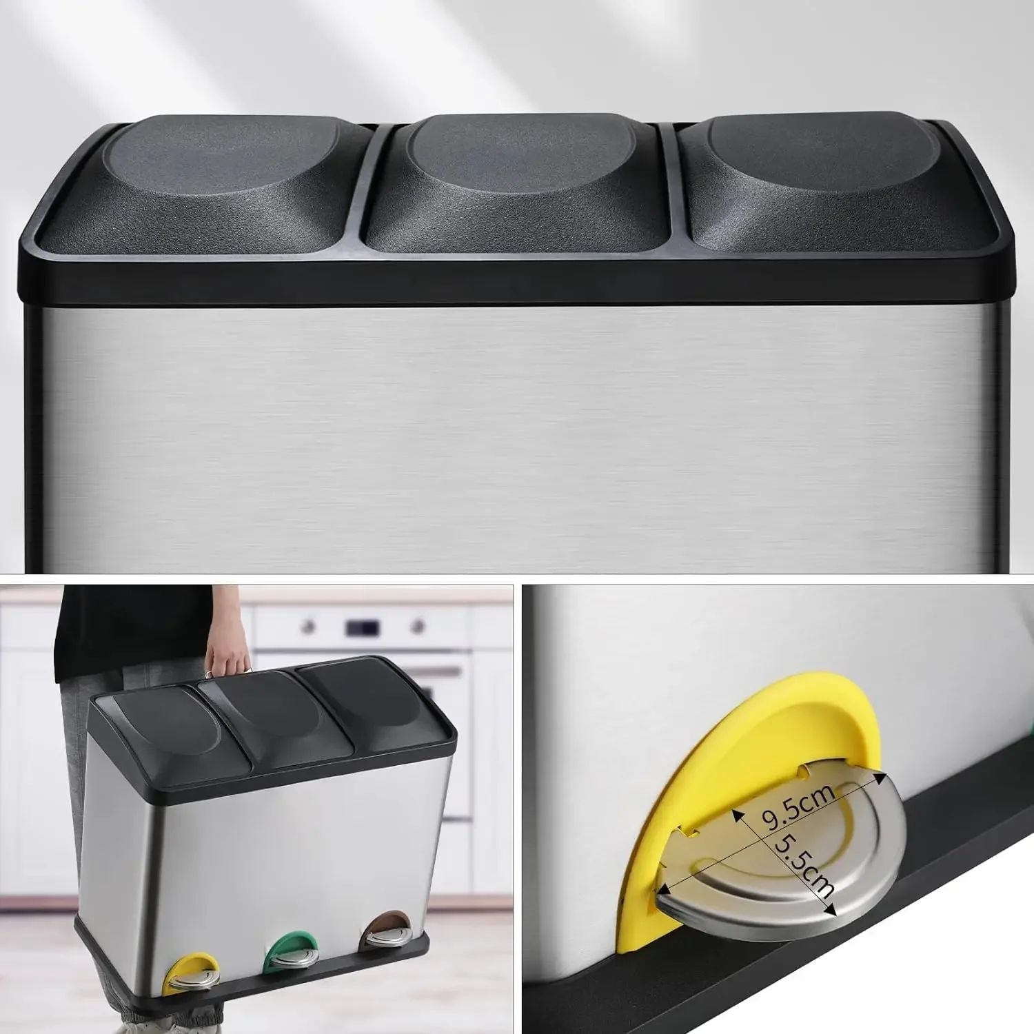 Poubelle de tri | Design Inox 3 compartiments - Rangement Facile