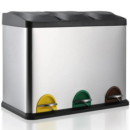 Poubelle de tri | Design Inox 3 compartiments - Rangement Facile